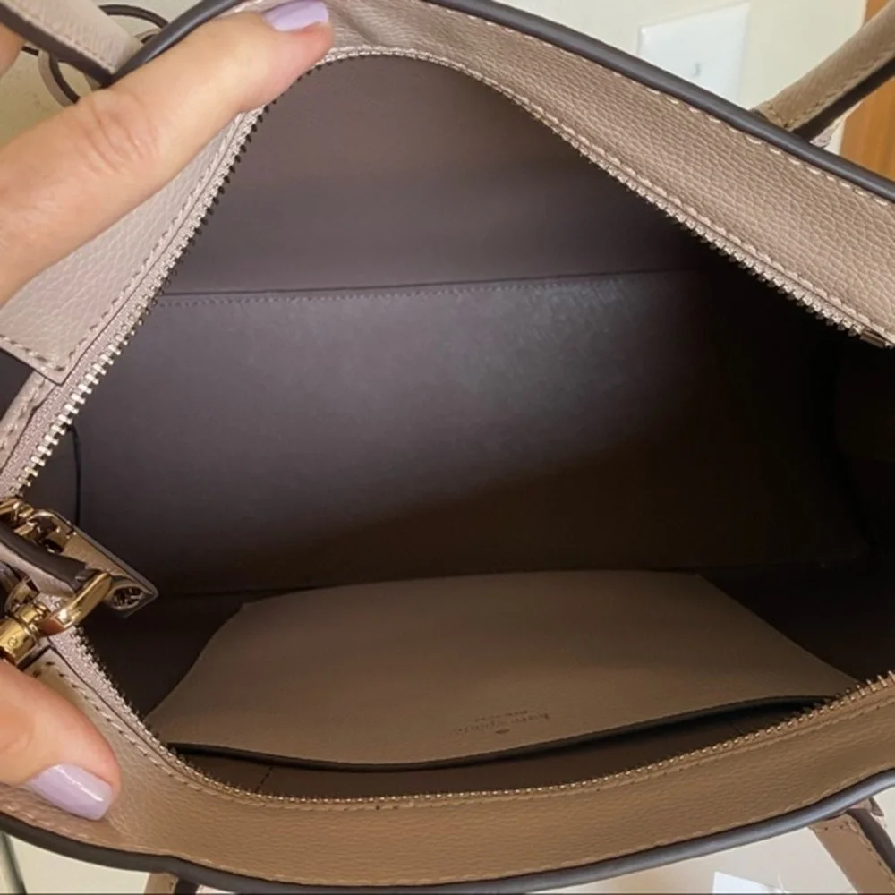 Kate Spade Cream Tan Leather Medium Top Zip Structured Tote Satchel Bag